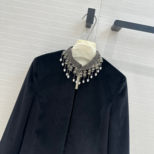 CD 25 Beaded Collar Small Jacket Black Silk Velvet