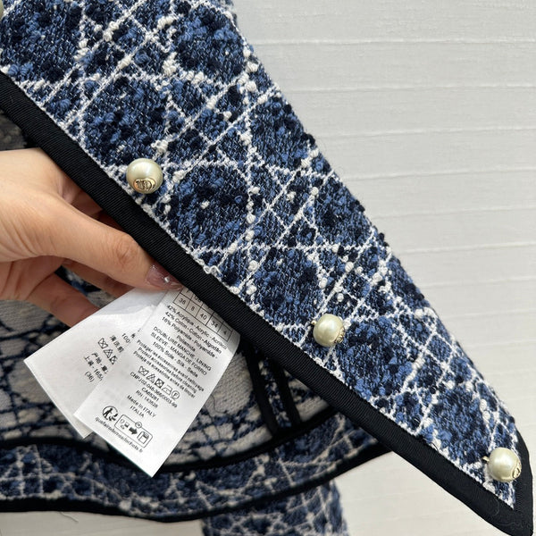 CD 25 Round Neck Suit Small Jacket Blue Cotton Silk