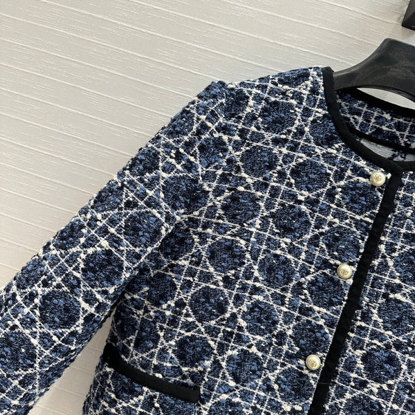 CD 25 Round Neck Suit Small Jacket Blue Cotton Silk