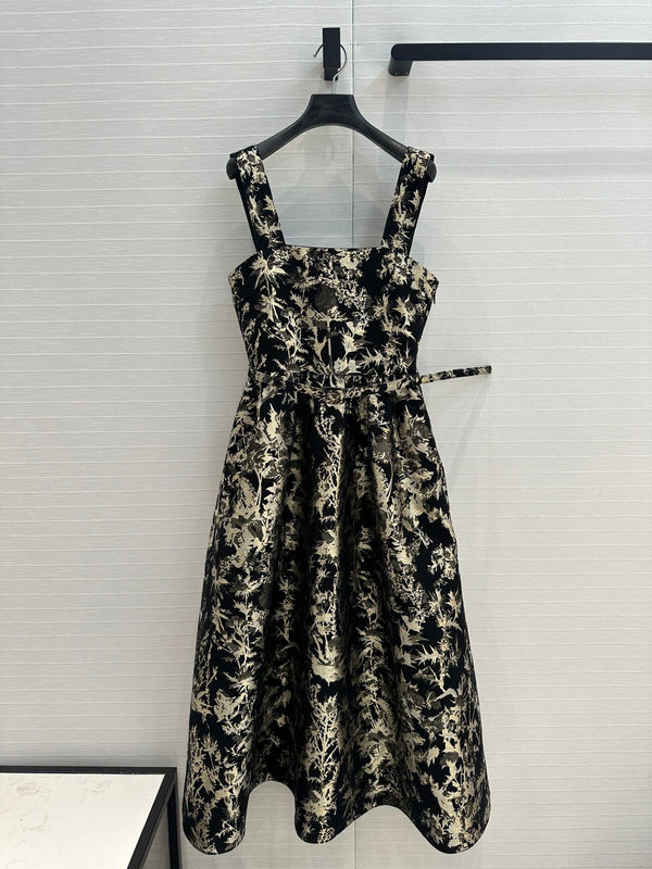 CD 25 Print Dress Black Gold Jacquard fabric