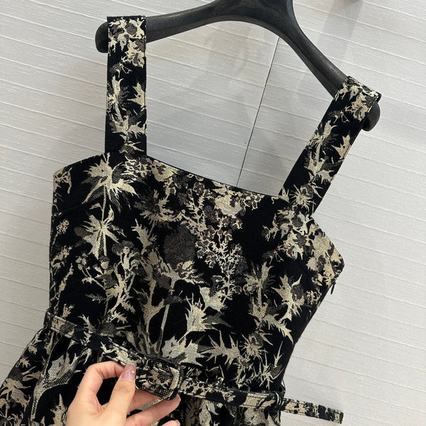 CD 25 Print Dress Black Gold Jacquard fabric