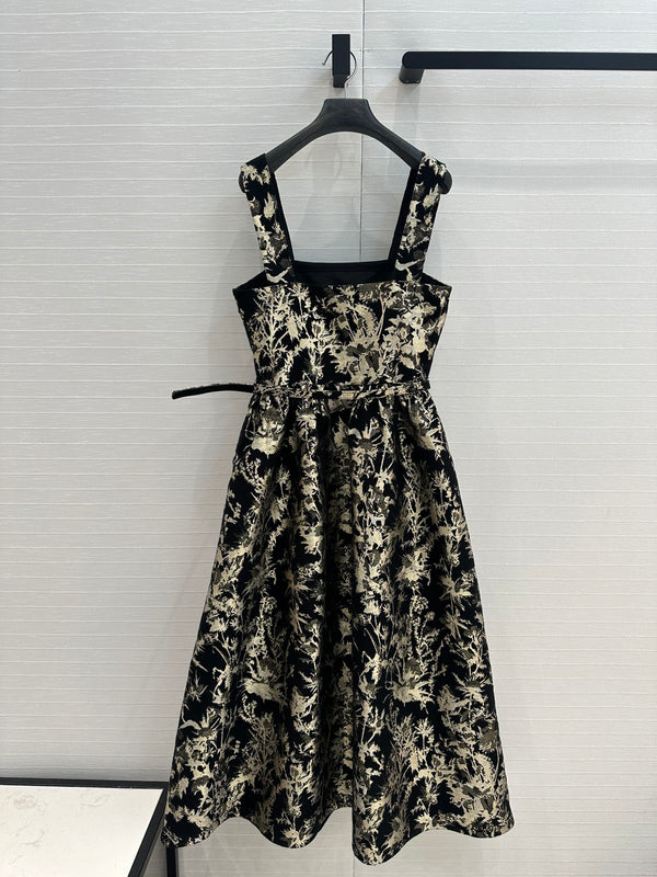 CD 25 Print Dress Black Gold Jacquard fabric