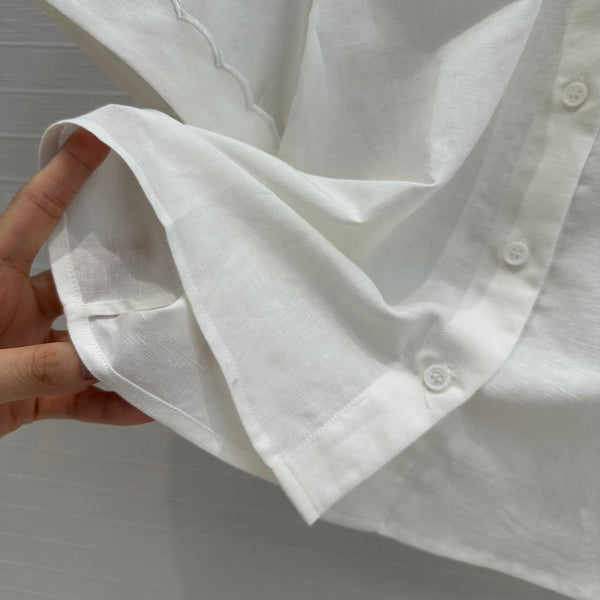 Miumiu 25 Double-layer Collar Shirt White Linen Cotton