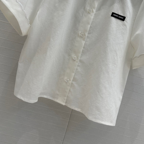 Miumiu 25 Double-layer Collar Shirt White Linen Cotton