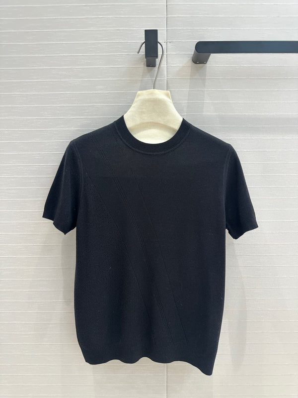 Hm 25 Hollow Knit Short-Sleeve Top Black Tencel Cotton
