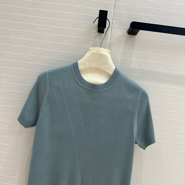 Hm 25 Hollow Knit Short-Sleeve Top Blue Green Tencel Cotton