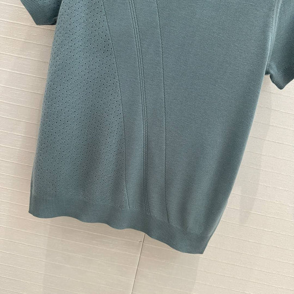 Hm 25 Hollow Knit Short-Sleeve Top Blue Green Tencel Cotton