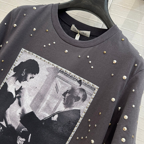 CD 25 T-shirt patchwork Monsieur Dior in cotone grigio scuro
