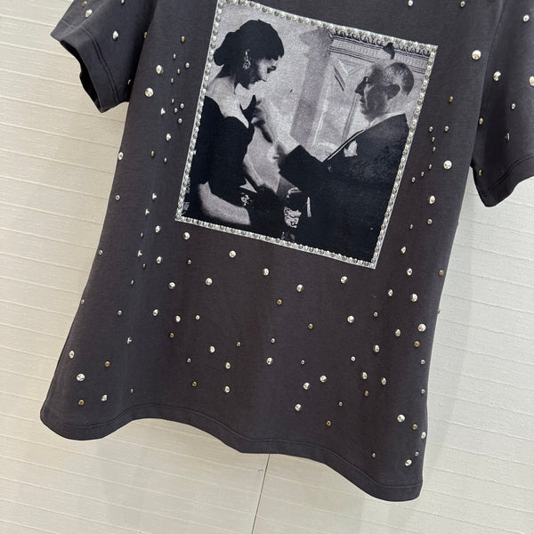 CD 25 T-shirt patchwork Monsieur Dior in cotone grigio scuro