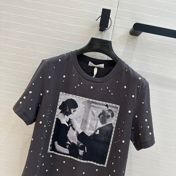 CD 25 T-shirt patchwork Monsieur Dior in cotone grigio scuro