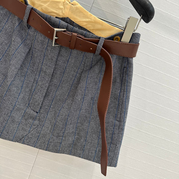 Prada Striped Suit Skirt Gray Wool Polyester