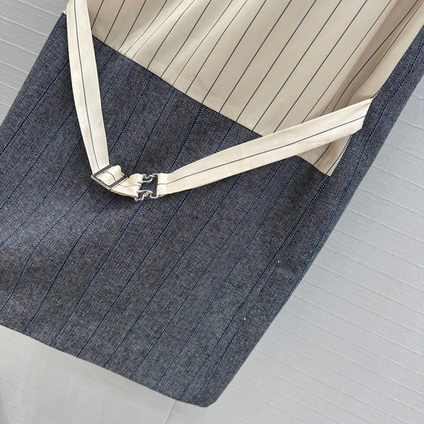 Prada Striped Vest Dress Gray Wool Polyester