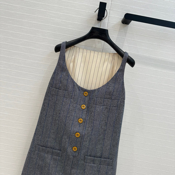 Prada Striped Vest Dress Gray Wool Polyester