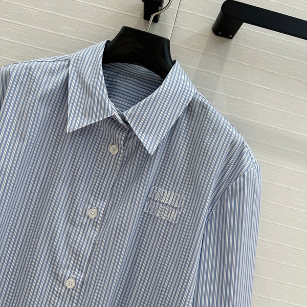 Miu Miu 25 Striped Shirt Sky Blue cotton