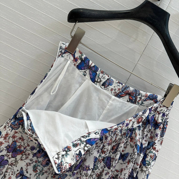 CD 2025 Butterfly Printed Long Skirt Multicolor Cotton
