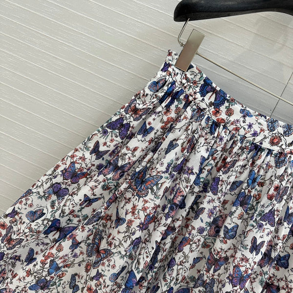 CD 2025 Butterfly Printed Long Skirt Multicolor Cotton