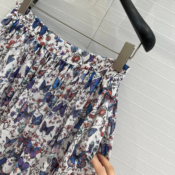CD 2025 Butterfly Printed Long Skirt Multicolor Cotton