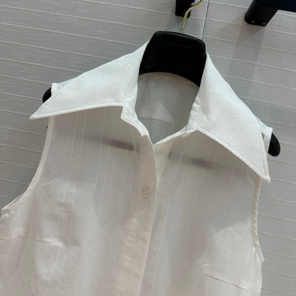 CC 25 Sleeveless Shirt White Silk Cotton Fabric