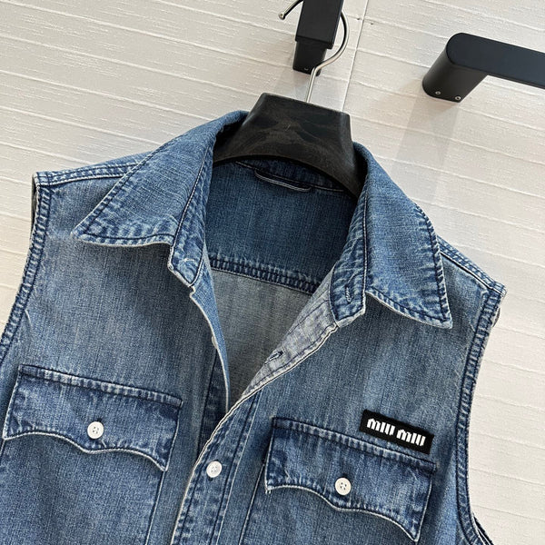 Miu Miu 25 Denim Shirt Vest Blue Cotton