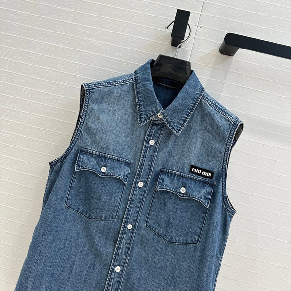 Miu Miu 25 Denim Shirt Vest Blue Cotton