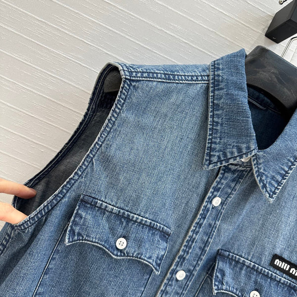 Miu Miu 25 Denim Shirt Vest Blue Cotton