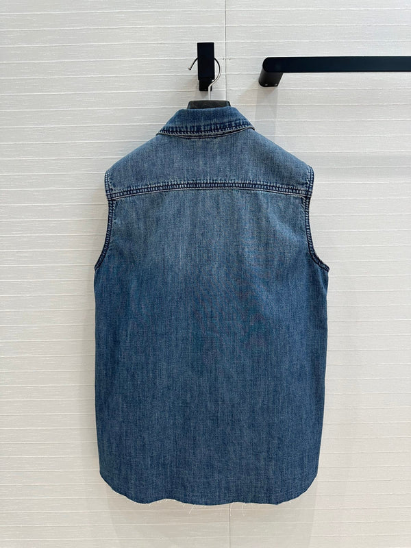 Miu Miu 25 Denim Shirt Vest Blue Cotton
