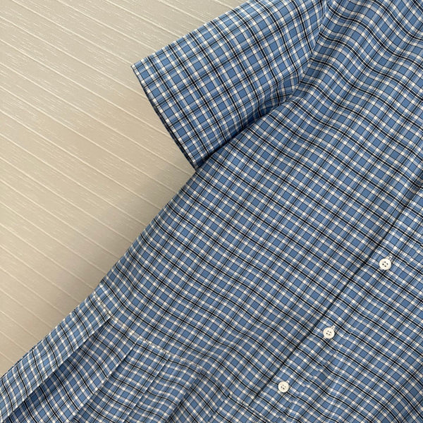 Miu Miu Plaid Pleated Shirt Dress Blue Cotton