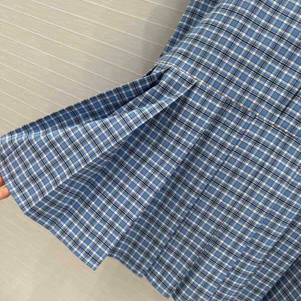 Miu Miu Plaid Pleated Shirt Dress Blue Cotton