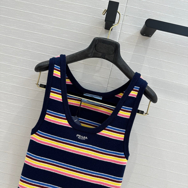 Prada 2025 Striped Vest Navy Blue mix colors Cotton