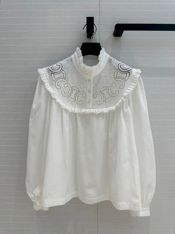 Celine 25 Lace Shirt White Cotton