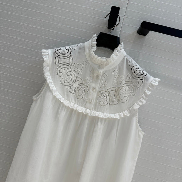 Celine 25 Lace Sleeveless Shirt White Cotton