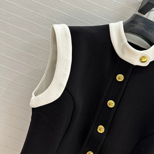 LV 25 Princess Seams Vest Black Polyester Cotton