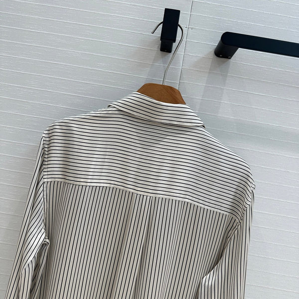 YSL 25 Striped Shirt Black mix White Silk