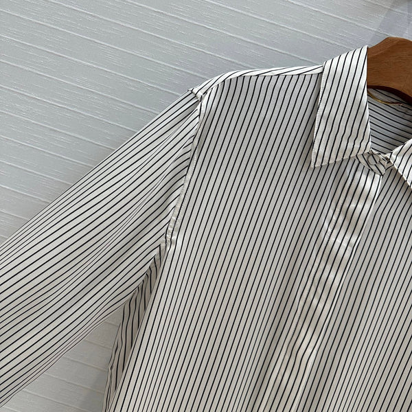 YSL 25 Striped Shirt Black mix White Silk