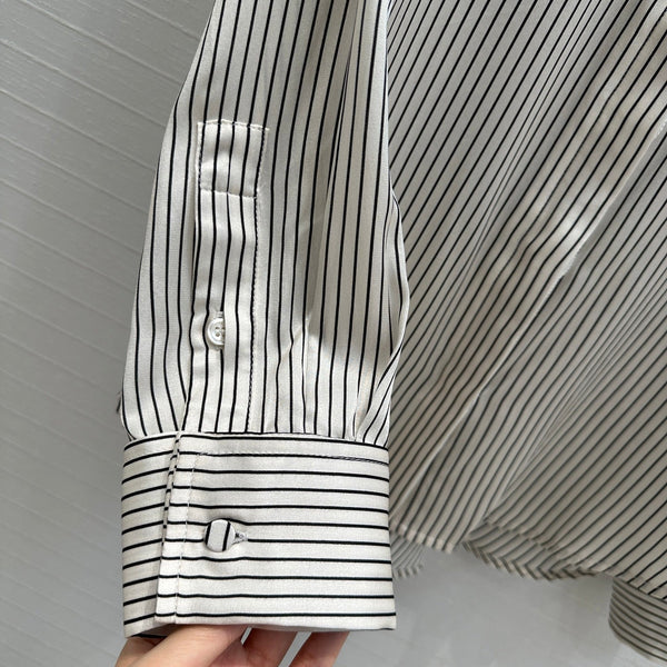 YSL 25 Striped Shirt Black mix White Silk