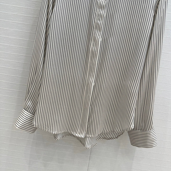YSL 25 Striped Shirt Black mix White Silk