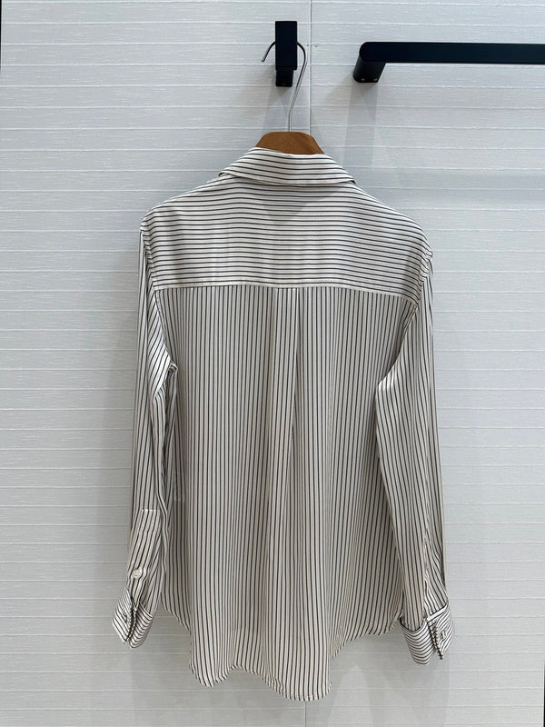 YSL 25 Striped Shirt Black mix White Silk