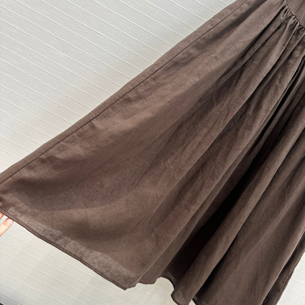 CD Pleated Long Skirt Brown Linen