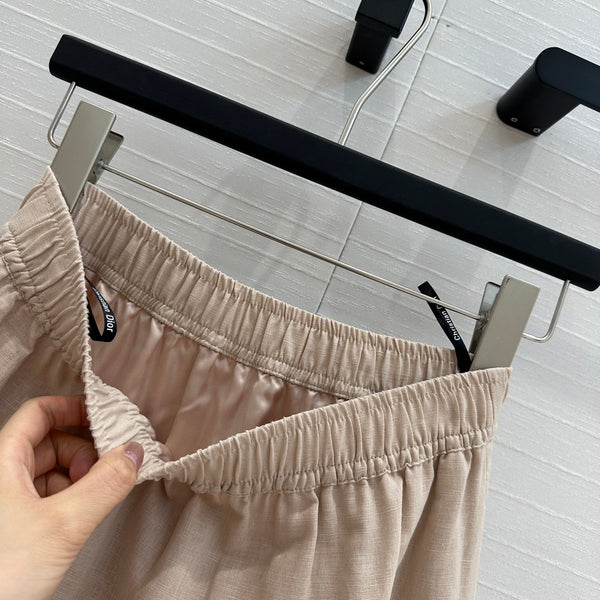 CD Pleated Long Skirt Beige Linen