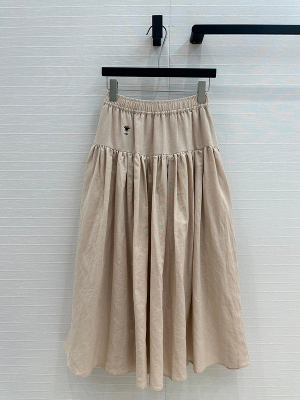CD Pleated Long Skirt Beige Linen