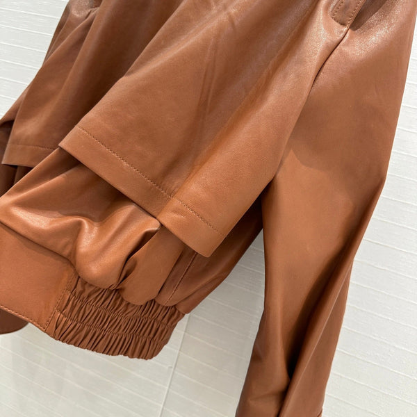 YSL Right-angle Shoulder Silhouette Jacket Brown Lambskin