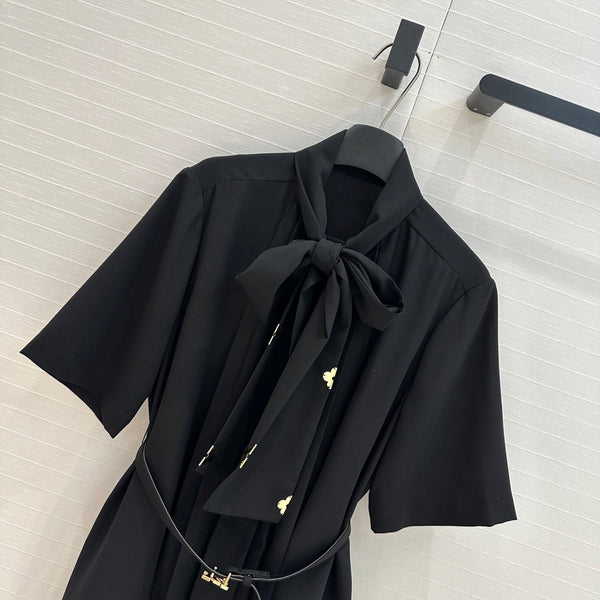 LV 25 Palace Style Short-Sleeved Dress Black Polyester