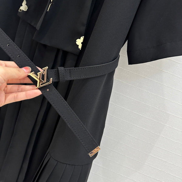 LV 25 Palace Style Short-Sleeved Dress Black Polyester