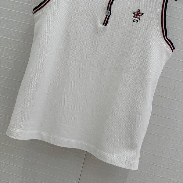 CD Polo Collar Vest Top White Cotton