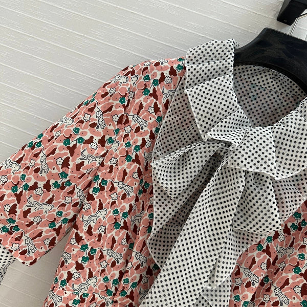 Prada Lace Half-sleeved Dress Pink mix colors Polyester