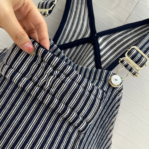 CC 25 Short Suspender Vest Dark Blue mix White Cotton