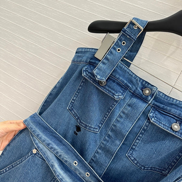 CD 25 Suspender Tube Top Denim Skirt Blue Cotton