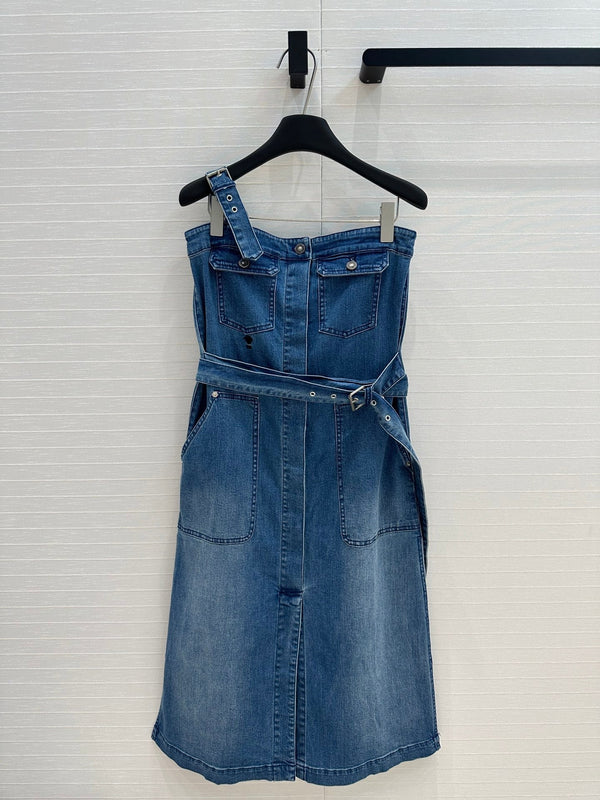 CD 25 Suspender Tube Top Denim Skirt Blue Cotton