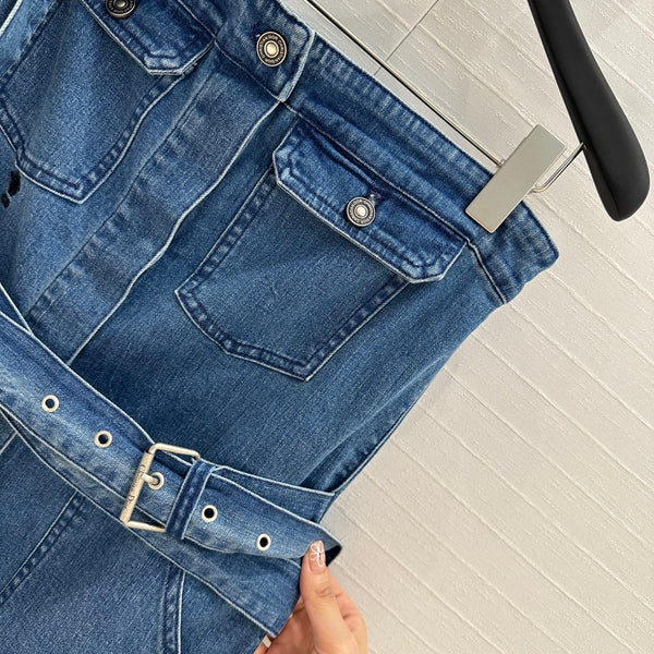 CD 25 Suspender Tube Top Denim Skirt Blue Cotton