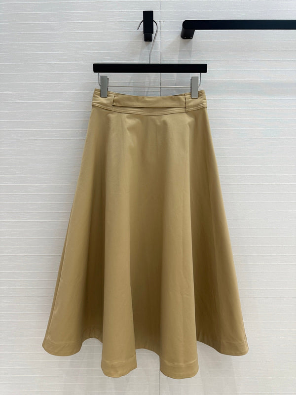 CD 25 Belted Single-breasted Long Skirt Khaki Cotton